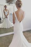 Simple V Neck Mermaid Cheap Backless Long Beach Wedding Dress Bridal Dress N1993