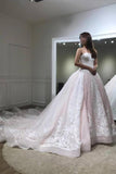 Gorgeous Ball Gown Baby Pink Lace Appliques Wedding Gown,Princess Bridal Dress,N412
