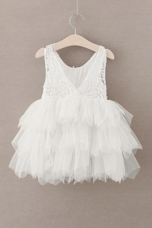 Adorable A-line Knee length Pink Tulle Little Flower Girl Dress With Lace,Backless Party Dress F010