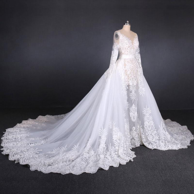 Gorgeous Long Sleeves Long Wedding Dress, V Neck Long Bridal Dress N2288