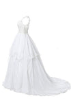 Straps V Neck Wedding Dress Illusion Chiffon Beach Wedding Gown, Cheap Bridal Dress