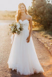 Sexy Sweetheart White Tulle Backless Beach Wedding Dress With Lace N346