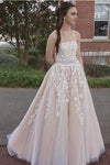 Custom-made Lace Appliques Tulle Long Wedding Dress,Strapless Prom/Evening Dresses,N246
