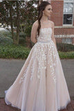 Custom-made Lace Appliques Tulle Long Wedding Dress,Strapless Prom/Evening Dresses,N246