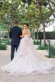 Gorgeous Princess Pink Sweetheart Court Train Wedding Dresses with Lace and Tulle,N660