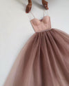 Dusty Rose Floor Length A-Line Tulle Spaghetti Straps Sweetheart Evening Party Dress Prom Dress