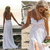 Spaghetti Straps White Lace Chiffon Backless Beach Wedding Gowns,S12