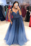 A Line Spaghetti Straps Tulle Pleats Evening Party Dresses Prom Dress