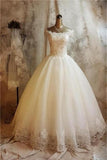 Ivory Off Shoulder Tulle Puffy Wedding Dress With Short Sleeve Floor Length Bridal Dress N1157