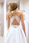 Simple A-Line Criss Cross Back Satin Wedding Dress with Pockets Cheap Bridal Dress N1119