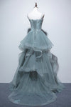 Princess Gray Spaghetti Straps Tulle Formal Evening Party Dress Long Formal Prom Dress