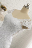White Lace Appliques Wedding Dress With Short Sleeves, Long Tulle Bridal Dress With Lace N1569