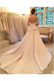 A Line Halter Satin Wedding Dress, Simple Backless Sleeveless Bridal Dress With Bow N1570