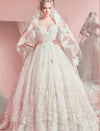 Vintage Princess Sleeveless Ball Gown Ivory Wedding Dress With Flowers And Beads N353