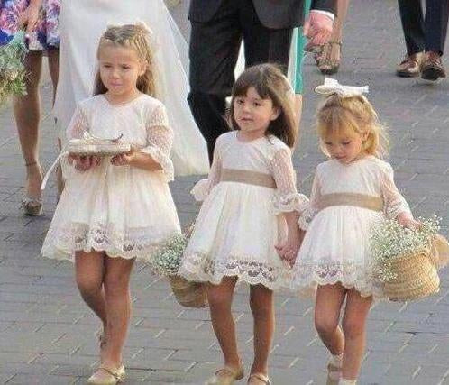 A Line 3/4 Sleeve Lace Flower Girl Dresses Above Knee Baby Dress With Sash F083