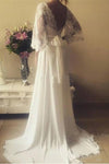Romantic Boho V Neck Lace Appliques Chiffon Long Beach Wedding Dress With Sash N629