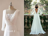 Sexy Chiffon 3/4 Sleeves and Backless Bridal Dress, Long Chiffon Beach Wedding Dress N1268