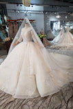 Gorgeous Scoop Ball Gown Wedding Dresses, Sparkly 3/4 Sleeves Wedding Gown N1629