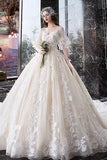 Charming Half Sleeves Ball Gown V Neck Wedding Dress Princess Bridal Dress N1626