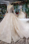 Princess Long Sleeves Sheer Neck Ball Gown Lace Wedding Dress Long Bridal Dress N1931