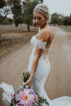 Stunning Mermaid Tulle Bohemian Wedding Dress Off the Shoulder Lace Beading Bridal Gowns N1517