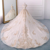 Gorgeous Off the Shoulder Ball Gown Wedding Dress, Long Appliques Bridal Dress N1528