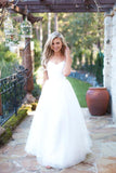 Hot Summer Boho Beach Wedding Dress Long Tulle Spaghetti Straps Prom Dress,N739
