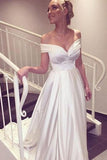 Simple Satin Off-the-shoulder Sexy Sweep Train Beach Wedding Dress Bridal Gown N497