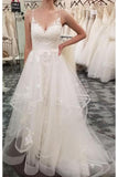 Spaghetti Straps Tulle Beach Wedding Dress Bridal Dress With Lace Appliques N1890