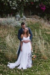Simple Boho Spaghetti Straps Wedding Dress, Cheap Long Lace Beach Wedding Gown