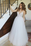New Arrival Spaghetti Straps Ivory Floor Length Tulle Beach Wedding Dress with Lace,N627