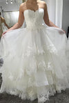 Simple Strapless Beach Wedding Dress with Lace,  Tiered Lace Up Back Wedding Dresses N1784