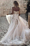 Elegant A Line Sweetheart Ivory Tulle Lace Applique Long Wedding Dress Prom Dress
