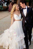 Stylish A-Line Two Piece Spaghetti  Tulle Long Prom/Wedding dress with Flowers,N571