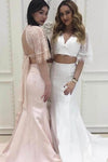 Mermaid Two Pieces V Neck Beach Wedding Dress With Lace N1785