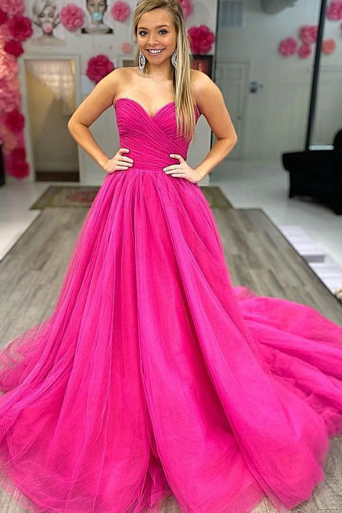 Sweetheart A Line Strapless Evening Dress Formal Dresses Tulle Long Prom Dress
