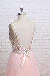 Spaghetti Straps Pink Lace Flora Tulle Sweetheart Backless Wedding Dress Prom Dress N820