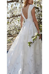Elegant V Neck Short Sleeves Lace Floral Wedding Dress N1788