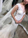 Trumpet Floor-length Sheer Sleeveless Lace Appliques Chiffon Wedding Dress With Shoulder Yarn N410