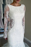 Long Sleeves Open Back Lace Wedding Dress With Train,Mermaid Beach Wedding Dress,N186