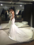 Mermaid Sweetheart Strapless Sparkly Tulle Bridal Dress Sweep Train Beach Wedding Dress N468