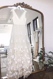 Ivory A Line V Neck Floor Length Sleeveless Wedding Dress Bridal Dress N2357