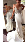Sexy Spaghetti Straps Mermaid Beach Wedding Dress Long Prom Dress with Lace N1789
