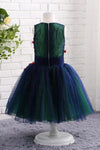 A-line Sleeveless Cute V Neck Tulle Flower Girl Dress With Red Appliques F056