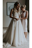 Ivory A-Line Sweetheart Lace Applique Tulle Strapless Beach Wedding Dress N1783