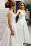 Simple Sweetheart Satin Wedding Dress With Bowknot, Cheap Beach Wedding Dress N1275