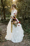 A Line V Neck Floor Length Wedding Dress, Ivory Sleeveless Bridal Dress N2357