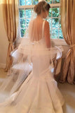 Newest Mermaid V-neck Sleeveless Simple Backless Wedding Dress With Train N1258