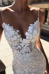 Vintage Spaghetti Strap Mermaid Lace Appliques Wedding Dress Boho Bridal Dress N1501
