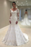 New Style Mermaid Wedding Dresses V Neck Long Sleeve Tulle With Applique and Beads N1380